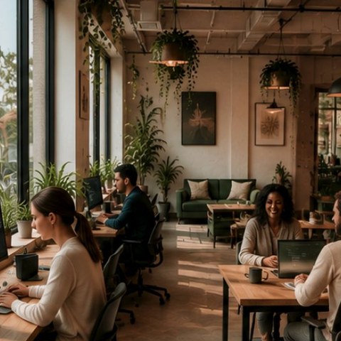 Coworking desks lit by natural light